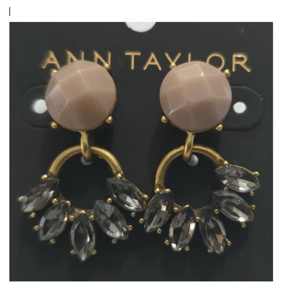 ✨🌟Ann Taylor Statement Stud Hoop Earrings – Elegant Neutral + Crystal‎ Sparkle✨